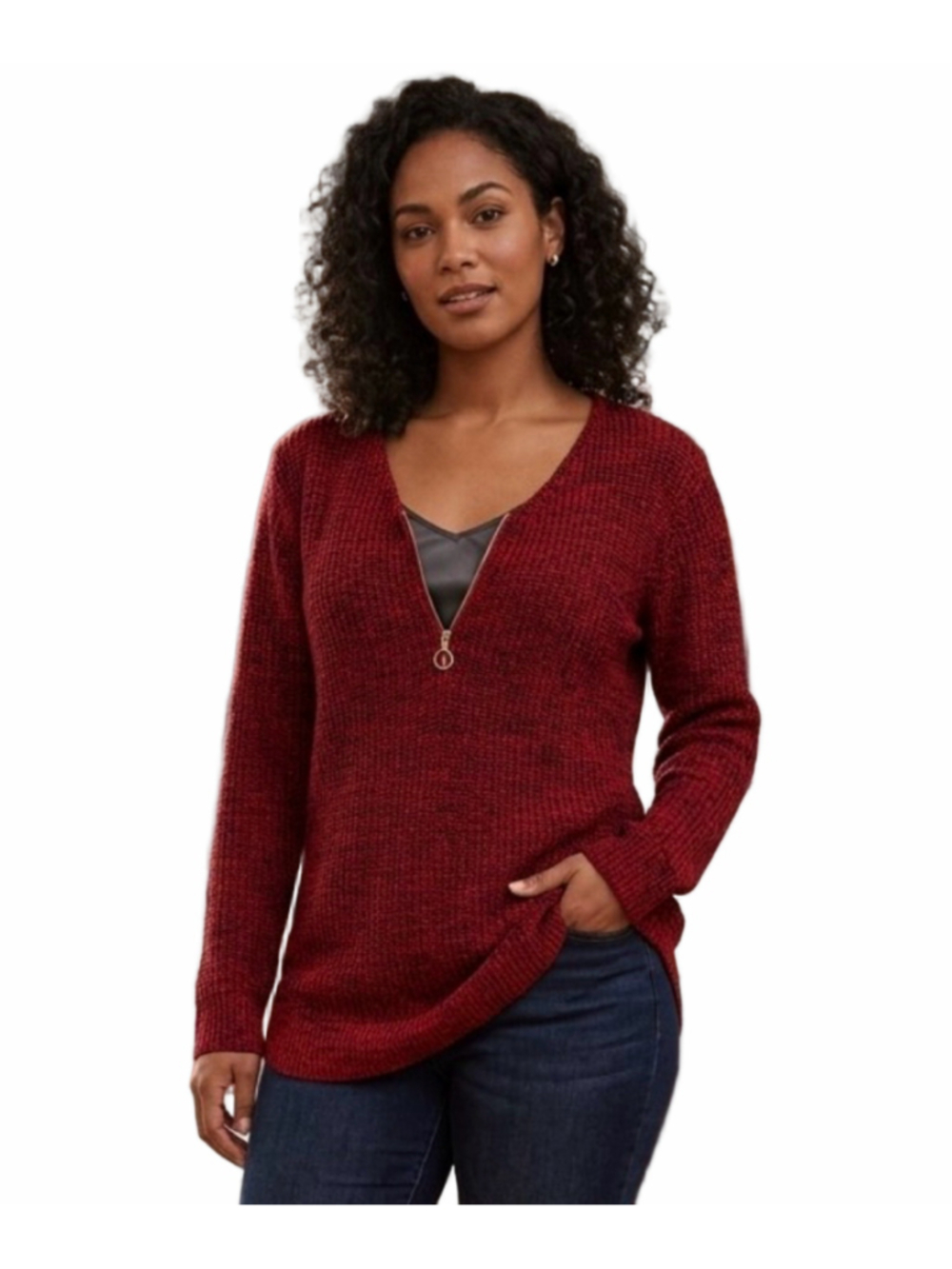 Women's INC International Concepts V-Neck Sweater, Size L, Red and Black